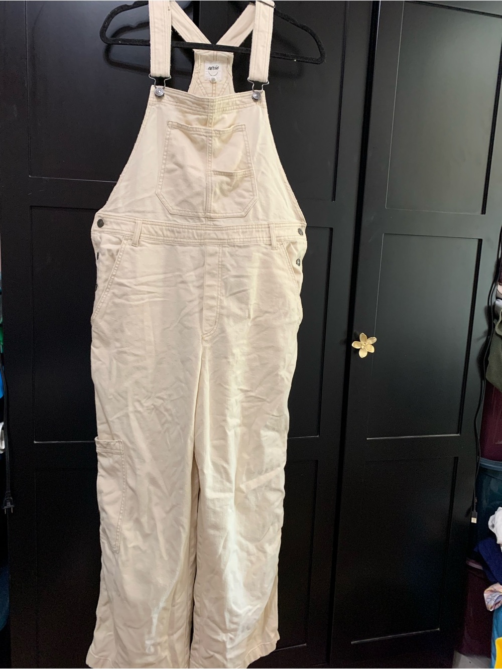 aerie Cream Wide-Leg Overalls slouchy oversized cool denim casual